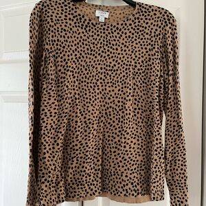 J. Crew Tan and Black Spotted Long Sleeve Top